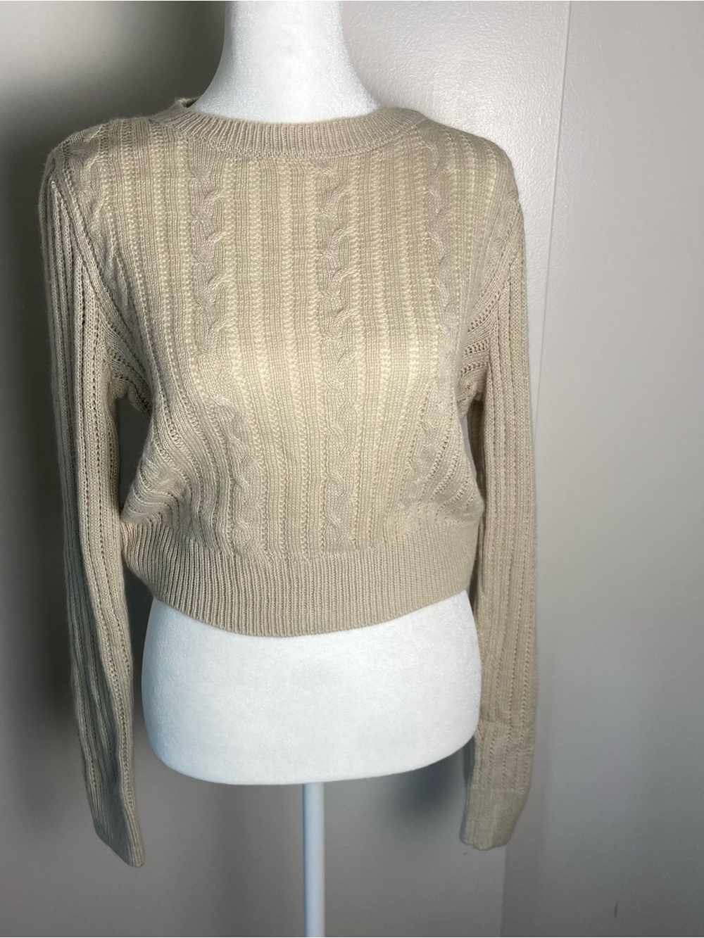 Women's Crewneck Cable-Knit Sweater in Beige
